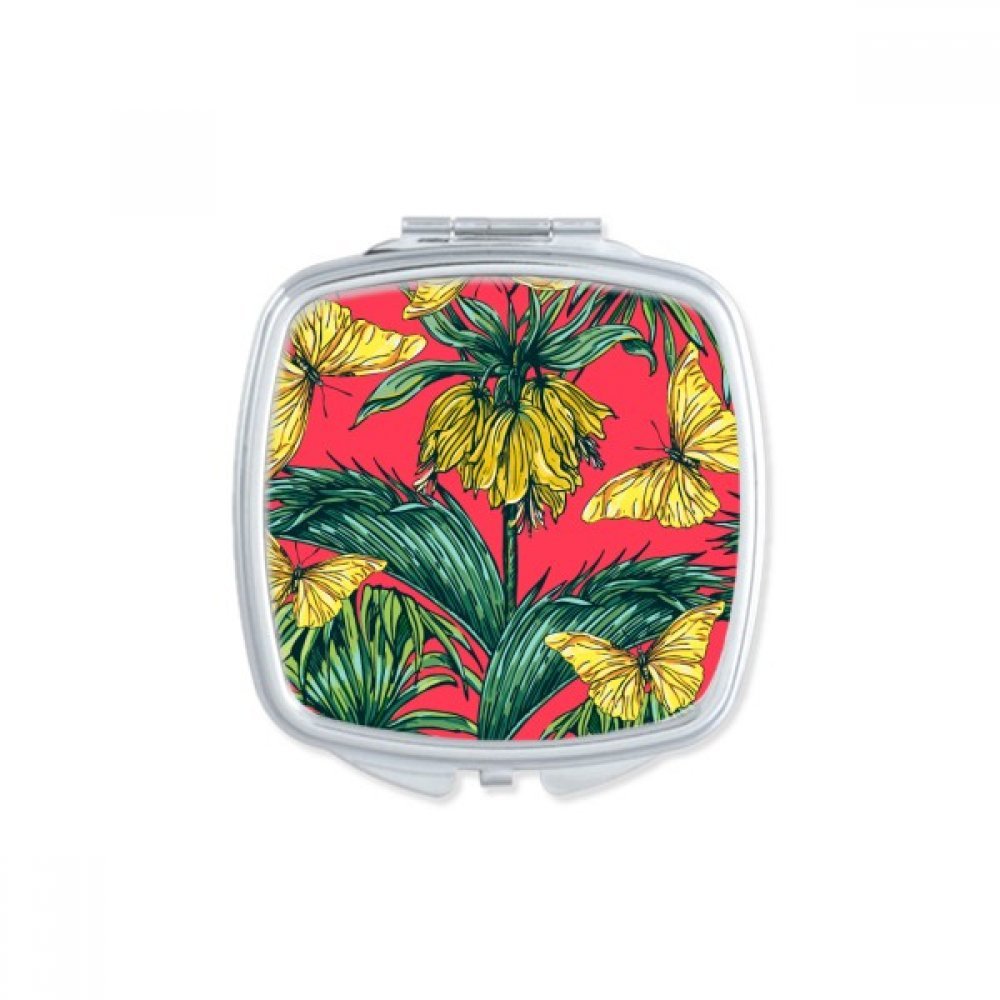 Miroir de poche carré fleur plante verte pour retouches maquillage