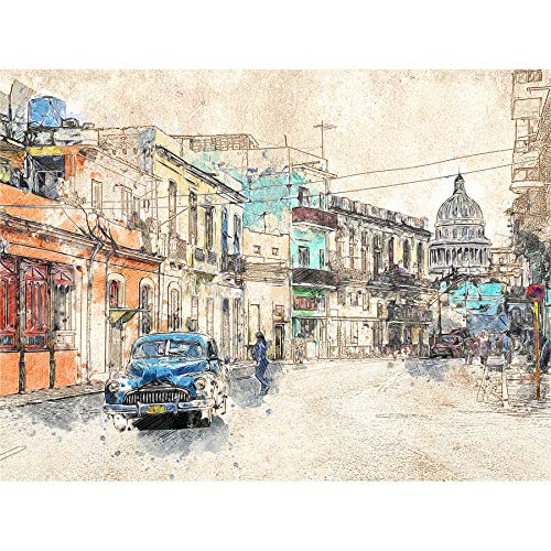 アート　キューバ　絵 Amazon.co.jp: Havana Cuba Street Painting Sketch Canvas Wall Art
