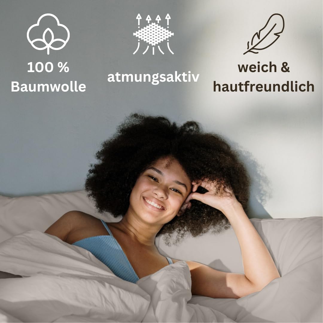 Homesty Premium pościel 200x200 cm + 2 poszewki na poduszki 80x80 cm – 100% bawełna, zestaw pościeli 3-częściowy Öko Tex z zamkiem YKK, kolor Beige/Taupe, miękka i oddychająca
