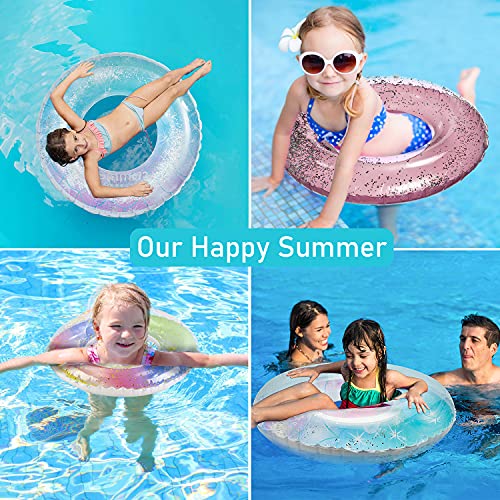Inflatable 3 Pack Glitter Swim Rings For 2-5 Years Old Kids Pool Tubes Toys, Ring Toys Summer Beach Swimming Pool Floats Party Supplies For Girls Boys #TOP5