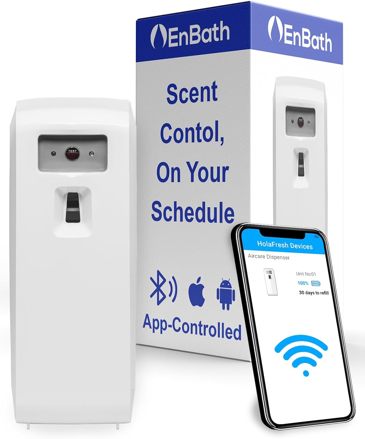 Programmable Automatic Air Freshener Spray Dispenser - Bluetooth App Controlled, Wall Mount or Standalone, Compatible with Glade & Airwick, Commercial or Home Use - IPhone (iOS) & Android Compatible