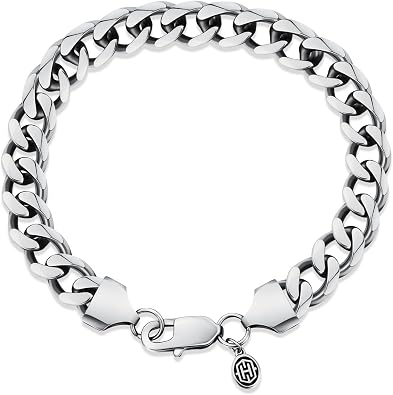 HELLOICE 9mm Cuban Link Bracelet for Women Men Diamond-Cut Durable Stainless Steel Hip Hop Bracelet Waterproof Sweatproof Hypoallergenic Jewelry Gift for Father Husband