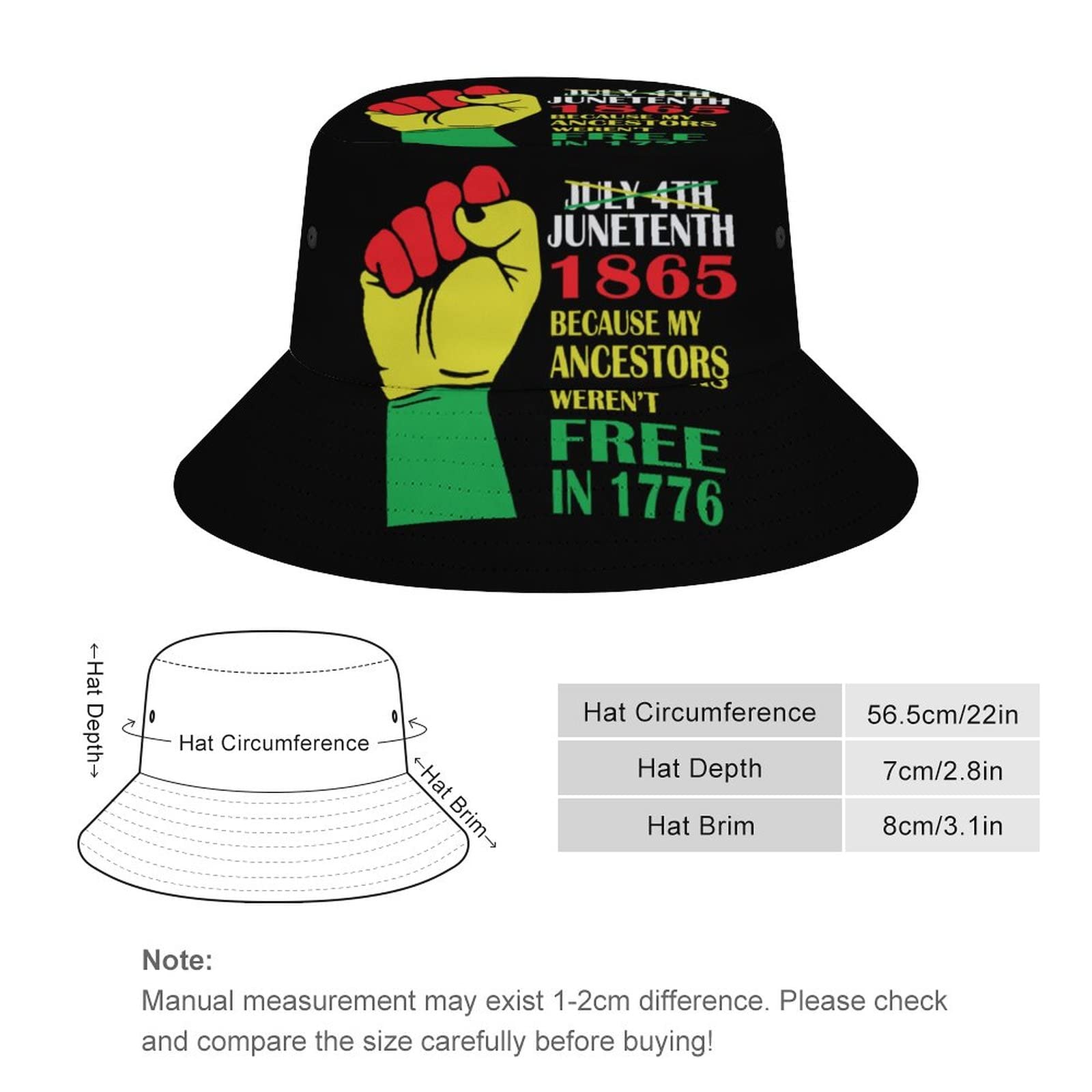 Juneteenth Bucket Hat for Sun Beach Vacation Indoors Outdoors Lightweight Print Bucket Hat for Unisex All-Season