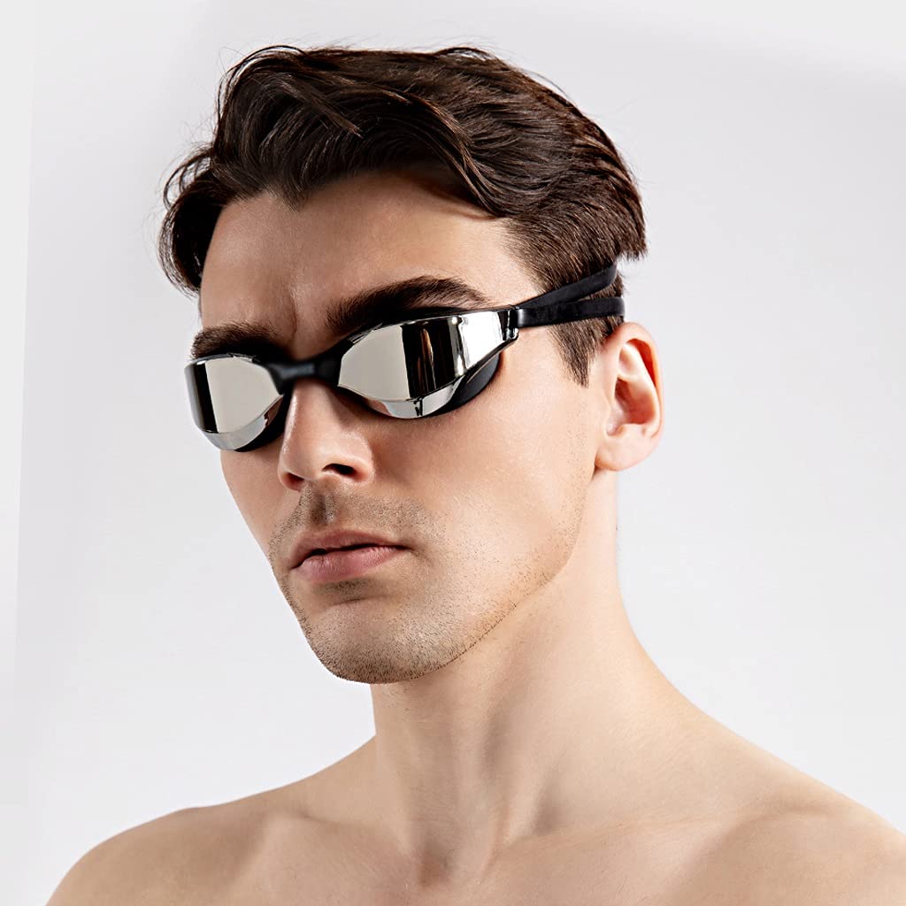 Professionelle wasserdichte Beschichtung, klare doppelte Antibeschlag-Schwimmbrille, UV-Schutz für Herren und Damen, Schwimmbrille mit Etui (Farbe: D) (A)