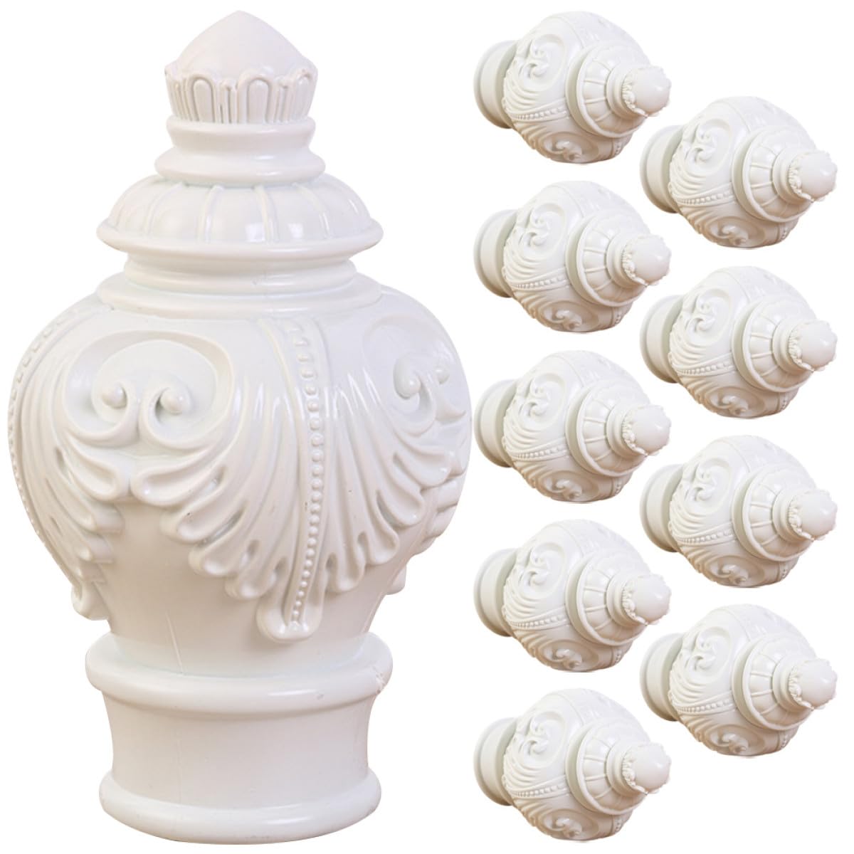 Veemoon Embouts de Tringle à Rideaux Blancs, Lot de 10, Plastique Décoratif | Salon et Décoration de Rideaux, Design Créatif, Faciles à Installer Retirer, Usage Intérieur
