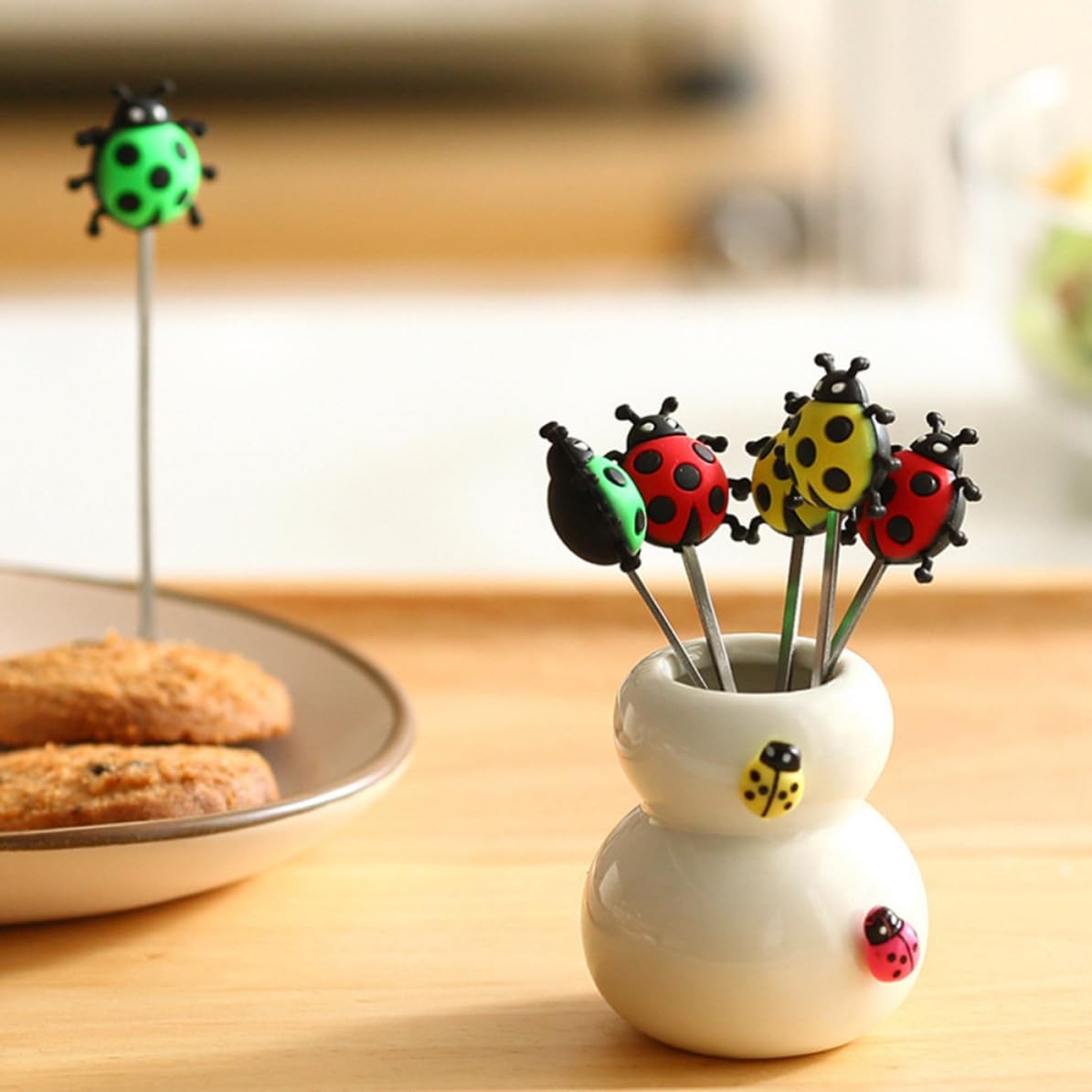 7pcs Ladybird Fruit Fork Set Stainless Steel for Fruit and Desserts