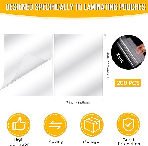 Miniatura 2 de Sherr Paquete de 200 bolsas de laminación de 10 mil, hojas de laminación térmica, tamaño carta, 9 x 11.5 pulgadas, papel de plástico transparente,