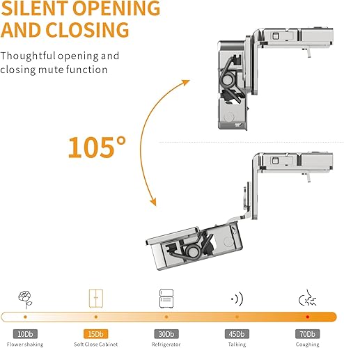 Miniatura 57 de Chibery 50 Pack 1-5/16" Overlay 3D Soft Close Concealed Hinge for Face Frame Door, Smooth Slow Self Closing Hinges, Satin Nickel, Hidden 105° Open