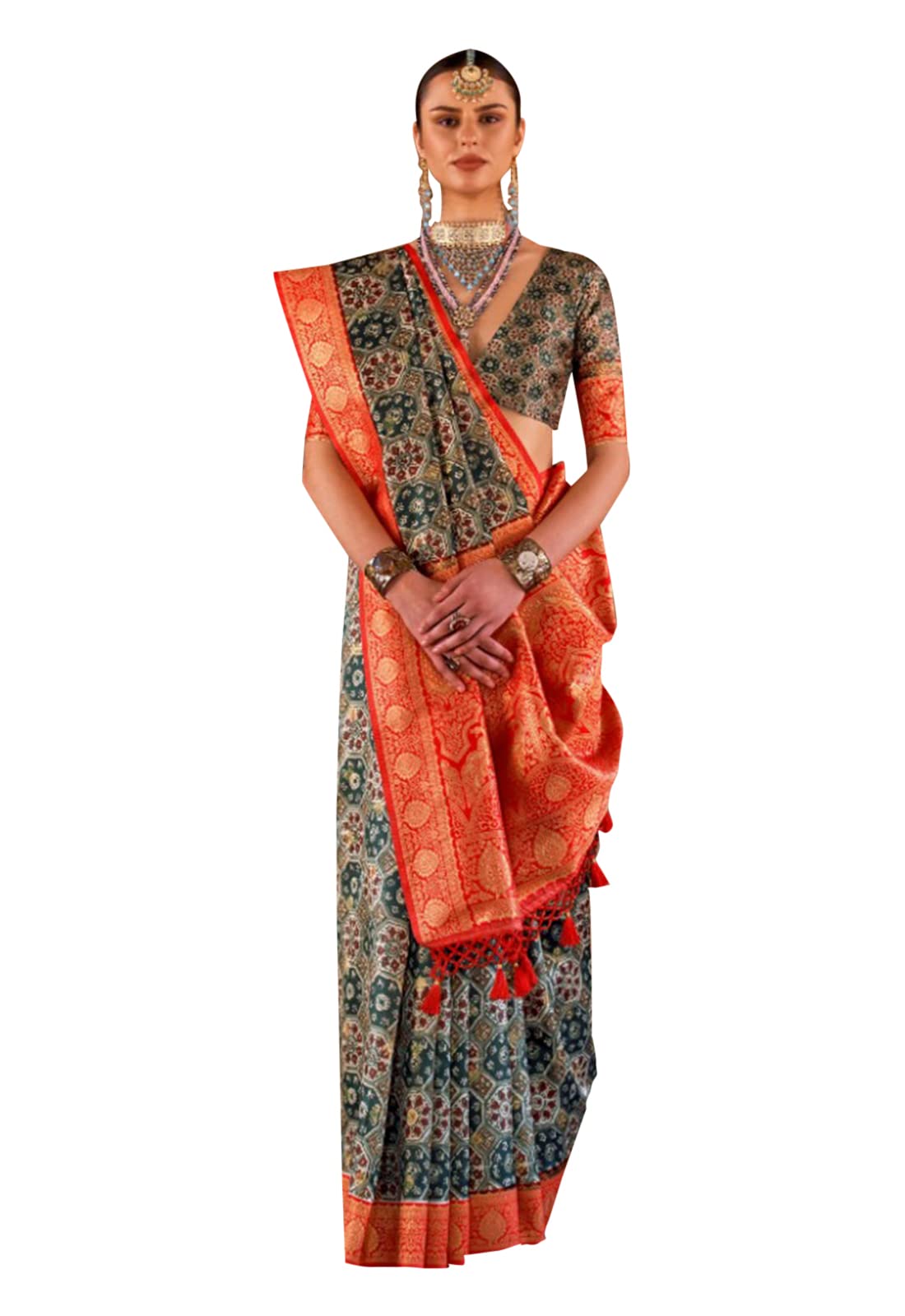 Sari traditionnel en soie douce 8917 la solution semi-cousue pour un ajustement facile - 3