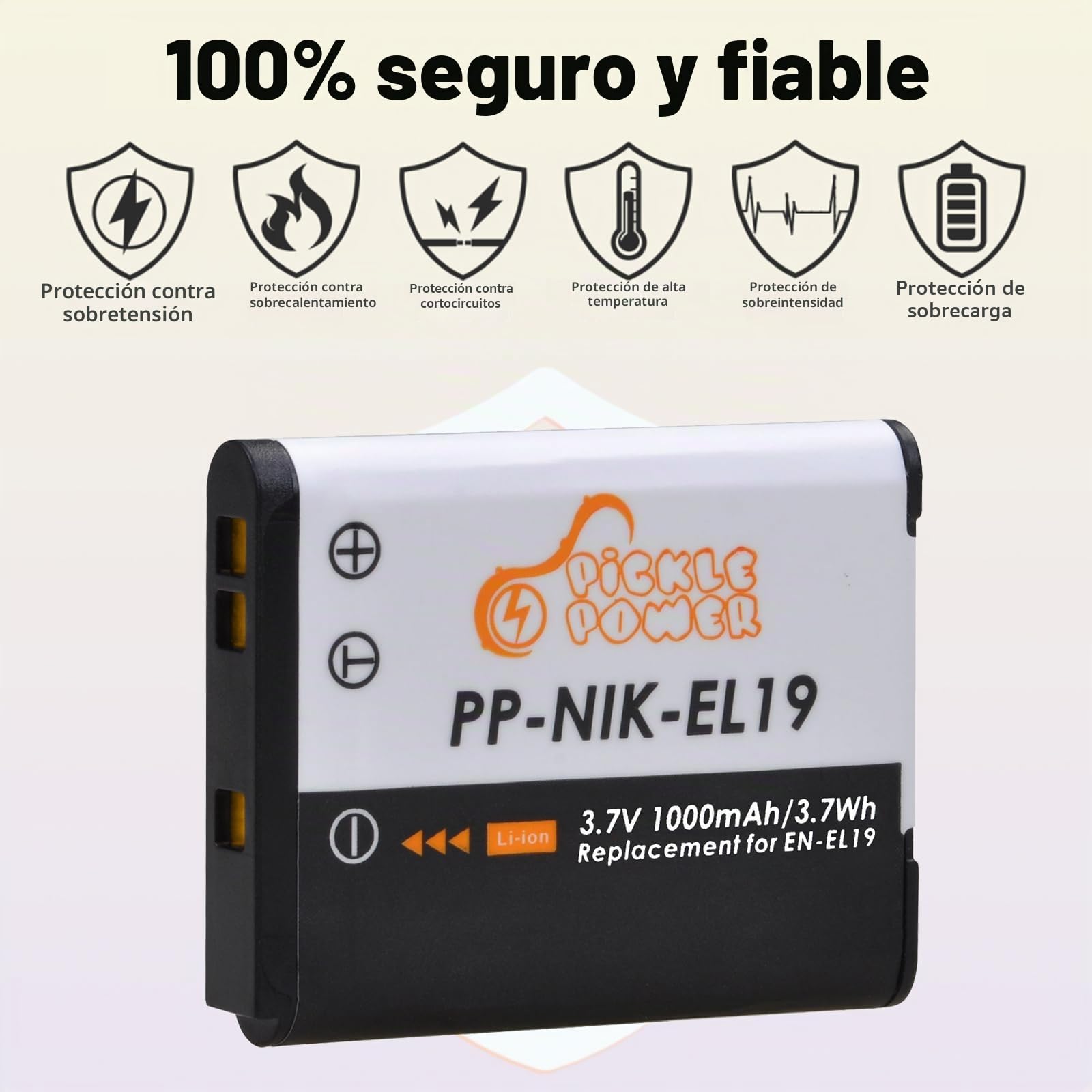 Pickle Power 2X EN-EL19 Batería & LED Doble Cargador para Coolpix S32 S33 S100 S2500 S2800 S3100 S3200 S3500 S3600 S4100 S5200 S6500 S6600 S6800 S6900