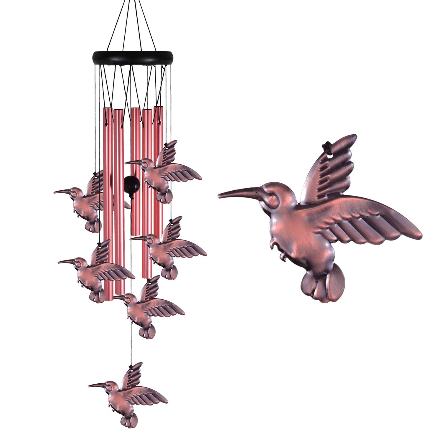 Outdoor Hummingbird Wind Chimes Indoor Decor - Pure Hand-Made Mobile Romantic Windcatcher, 28" Hummingbird Wind Chime for Home, Balcony, Patio, Garden Decoration, Gift for Mom(5 Tubes, 6 Hummingbirds)