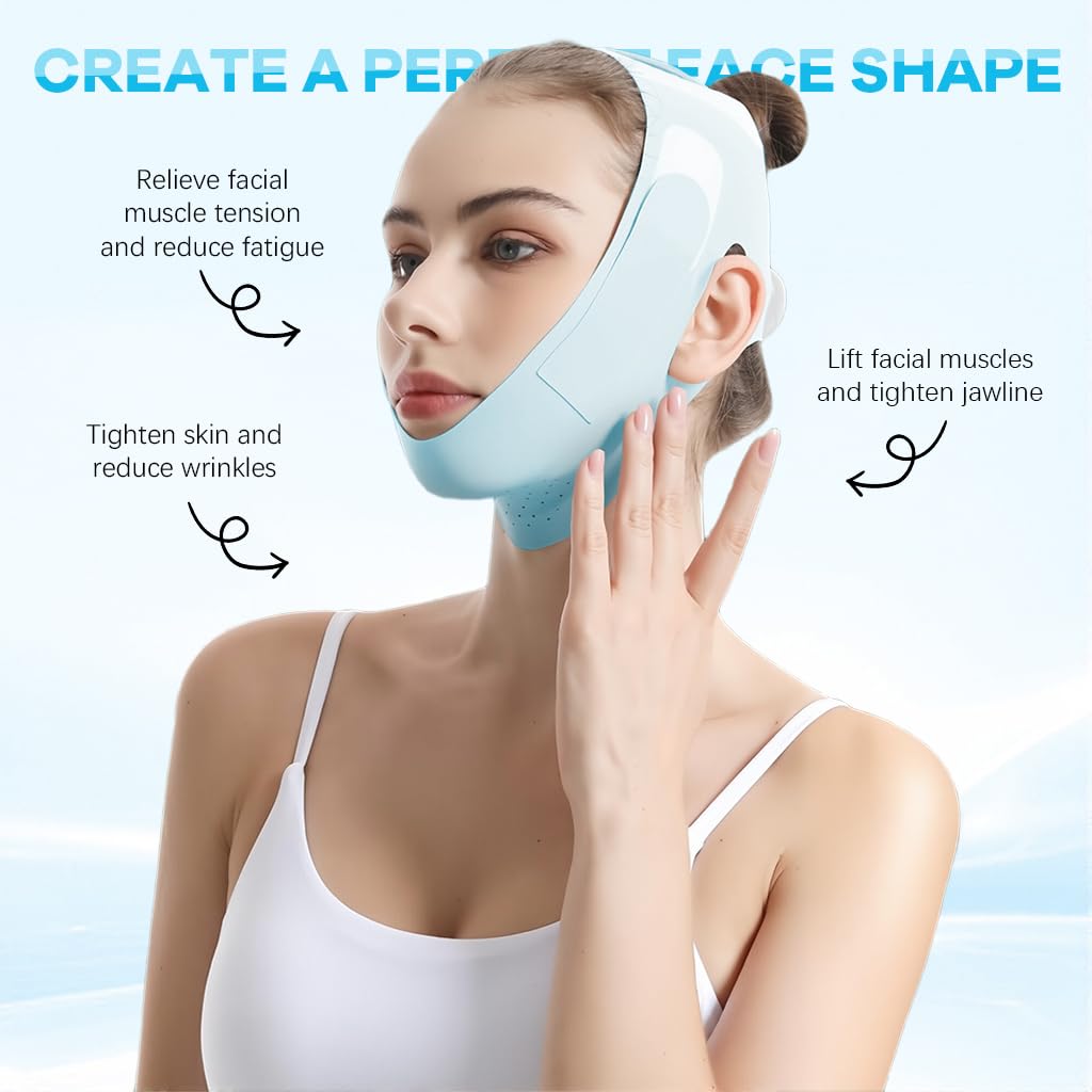MAYCREATE® Double Chin Reducer Face Lifting Mask Device Cool Touch V-Line Jawline Shaper Breathable Double Chin Lift Mask Strap Belt for Sleeping Anti-Wrinkle Full-Face Lifting 1
