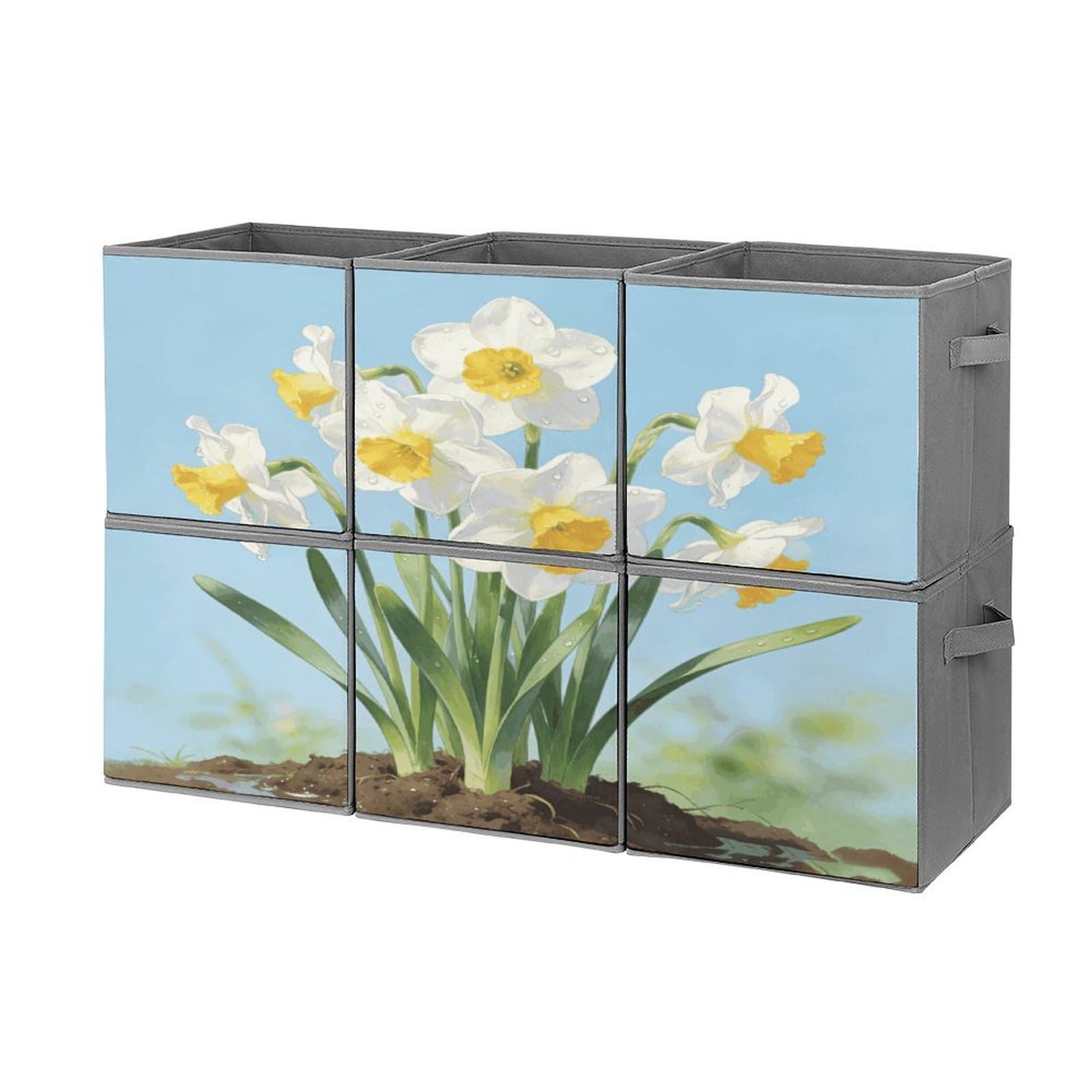 Fodpand Style Narcissus Cube Bins With Double Handles,Set Of 6 Cube Organizer, Stackable And Foldable Storage Bins For Organization, Closet, Shelves, Offices