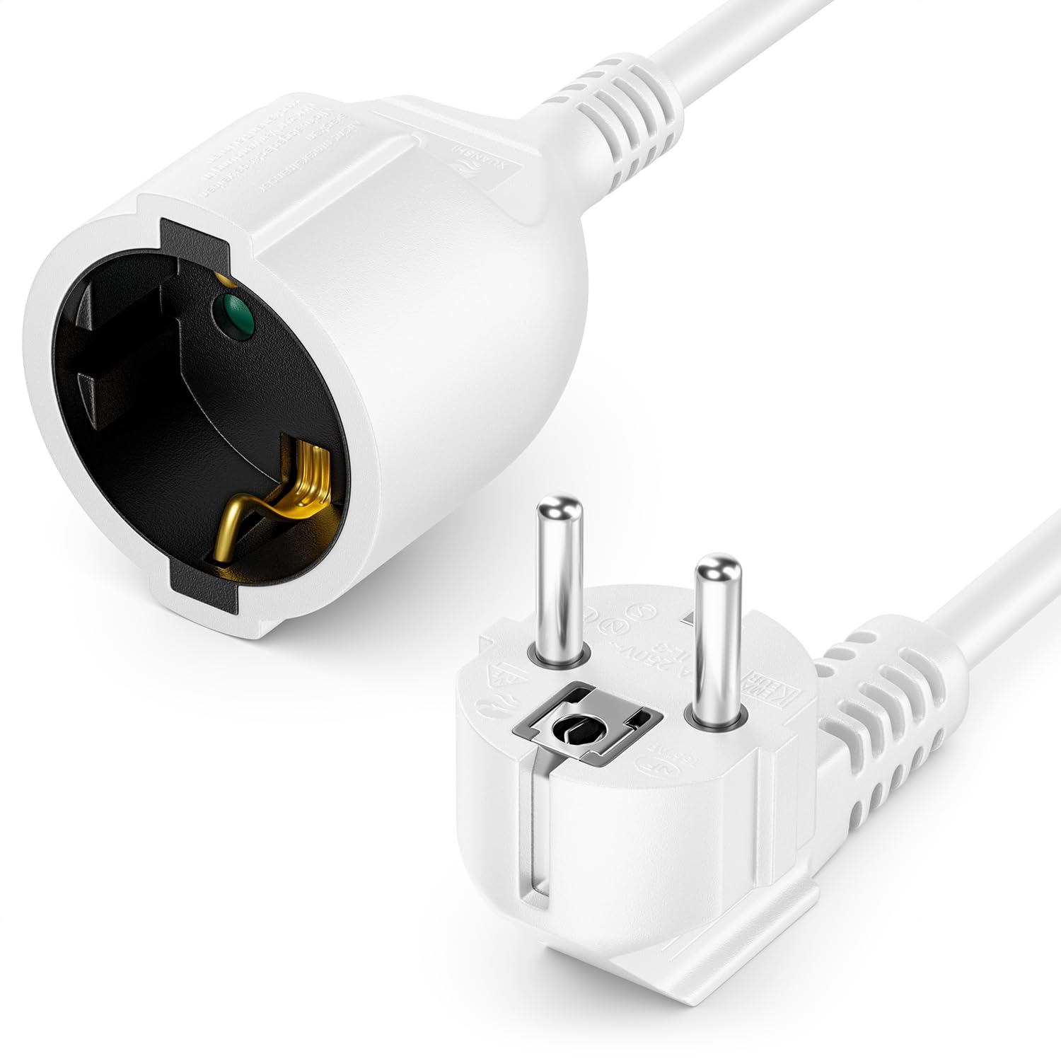 deleyCON 2m Cable de Extensión con Enchufe Tipo F (CEE 7/7) en ángulo de 90° a Toma (CEE 7/3) con Protección de Contacto, para TV, PC, Ordenador y Proyector - Negro — view 8