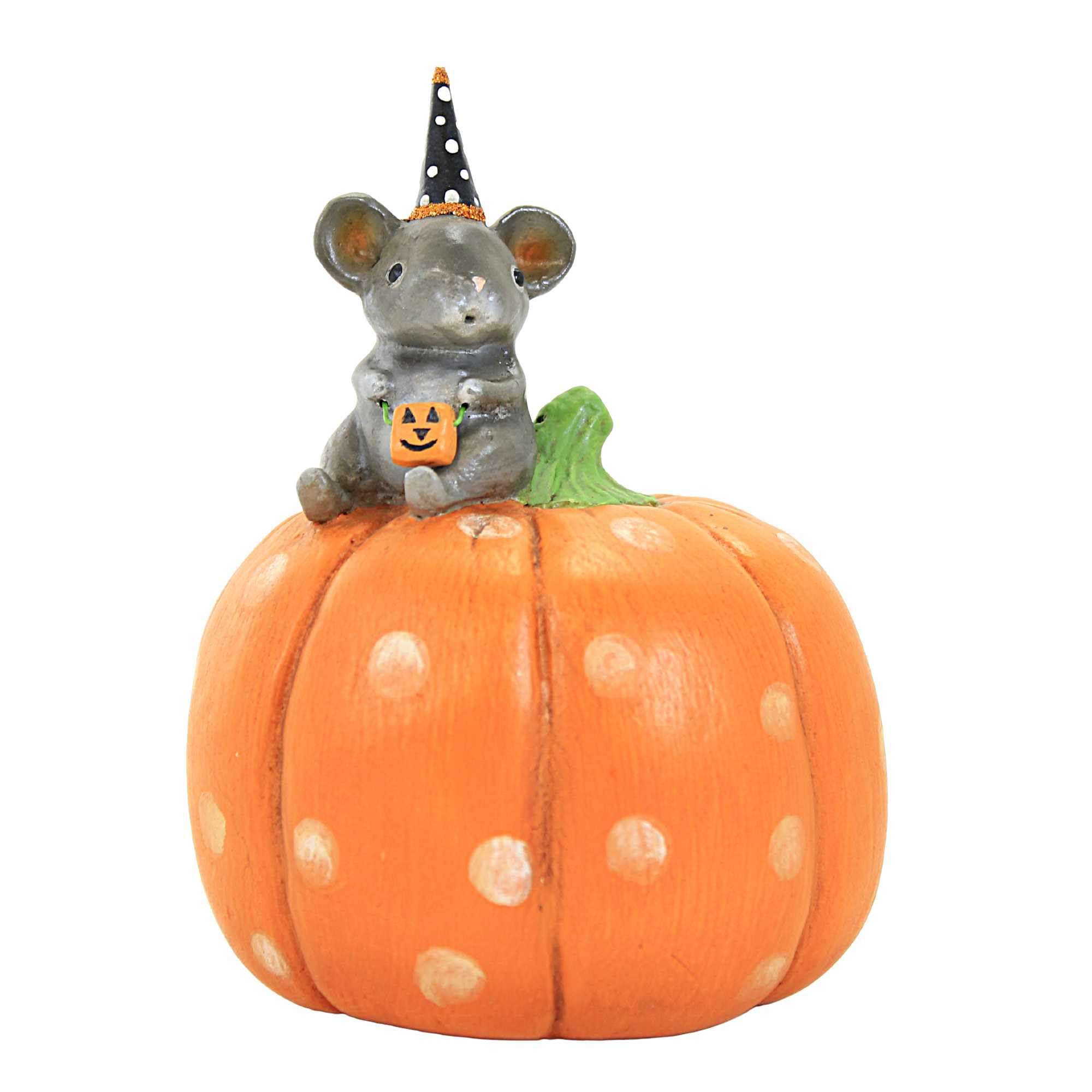 Ratón de Halloween sobre calabaza adorno vintage otoñal para decoración de interiores