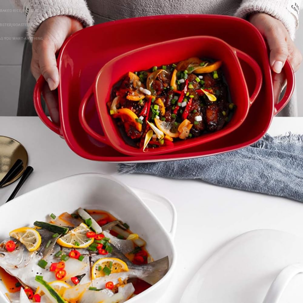 Formy do sernika, forma do lasagne z uchwytami – ceramiczne naczynia do pieczenia w piekarniku, ceramiczna forma do pieczenia, forma do zapiekania lasagne, indywidualne naczynia do pieczenia