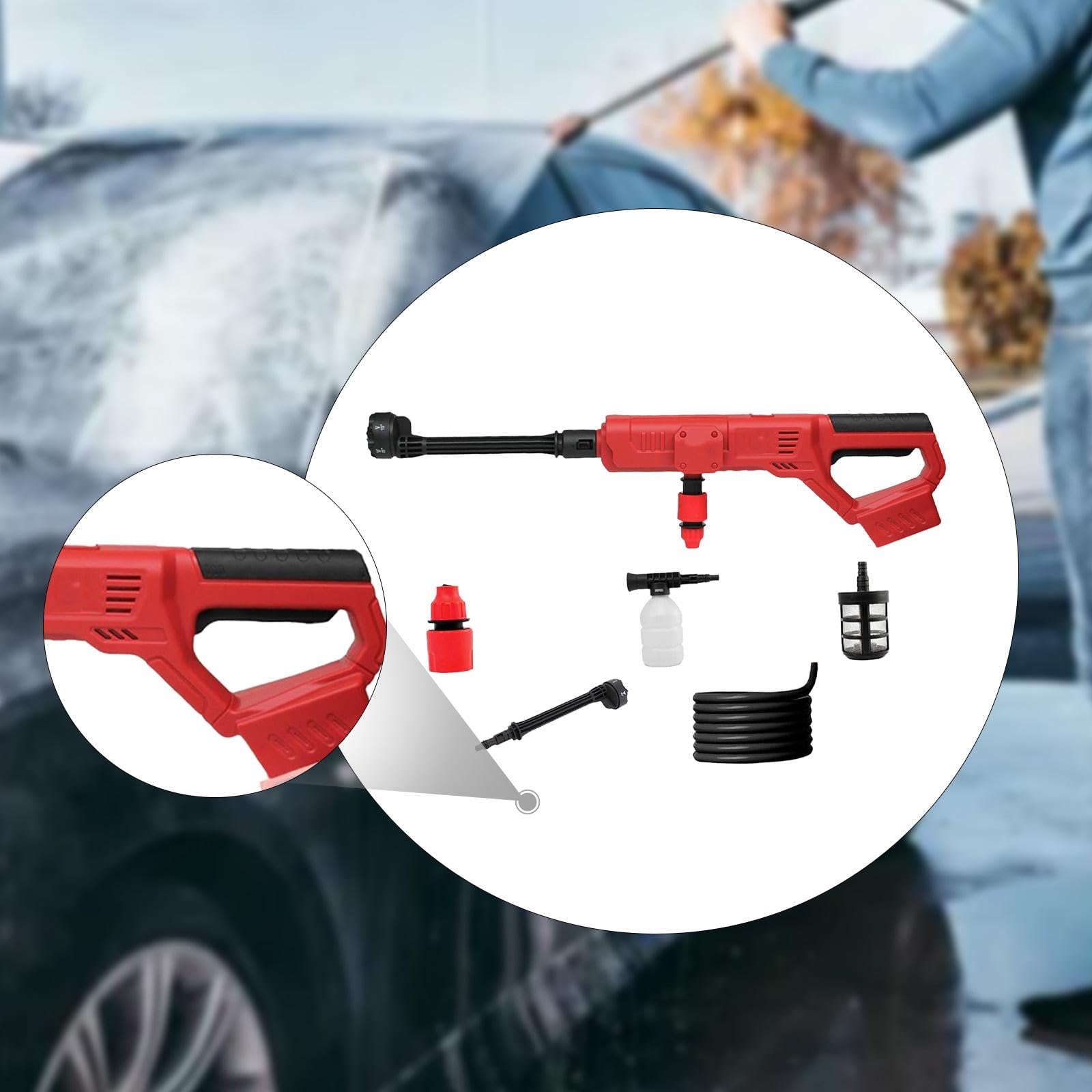 predolo Kit di Lavaggio Auto con idropulitrice, ugello Regolabile 6 in 1, idropulitrice elettrica Senza Fili per pareti, Pavimenti, Giardino, Recinzione,