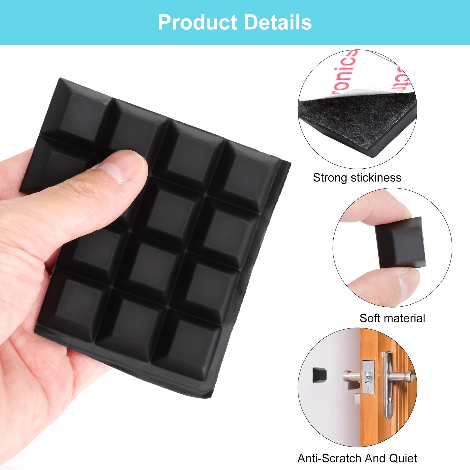 16PCS Patin Caoutchouc Silicone Noir Autocollant, Pieds Tampon en Caoutchouc Antidérapant et Silencieux, Coussinets Pare-Chocs Auto-Adhésifs pour Meubles Électronique Maison Bureau Atelier