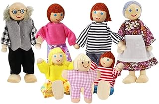Dolls Family Set Dolls Houses People, 7 People Wooden Family Doll Toys Dolls House Accessories Family Furniture Miniature Christmas Dolls Accessories Dolls Accessories