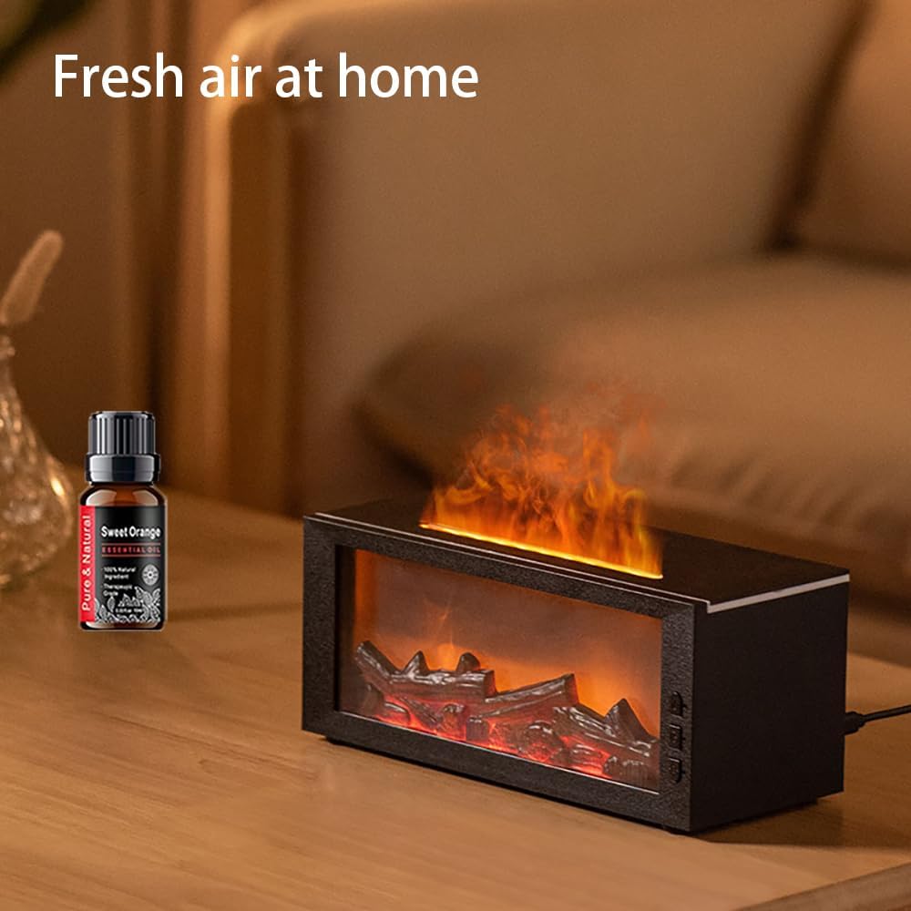 Colorful Flame Aroma Diffuser, 300ml Fireplace Humidifier with Remote & Timer, 7-Color Changing LED, Waterless Auto Shut-Off, Essential Oil Diffuser for Home Bedroom Office, Gift Set Included