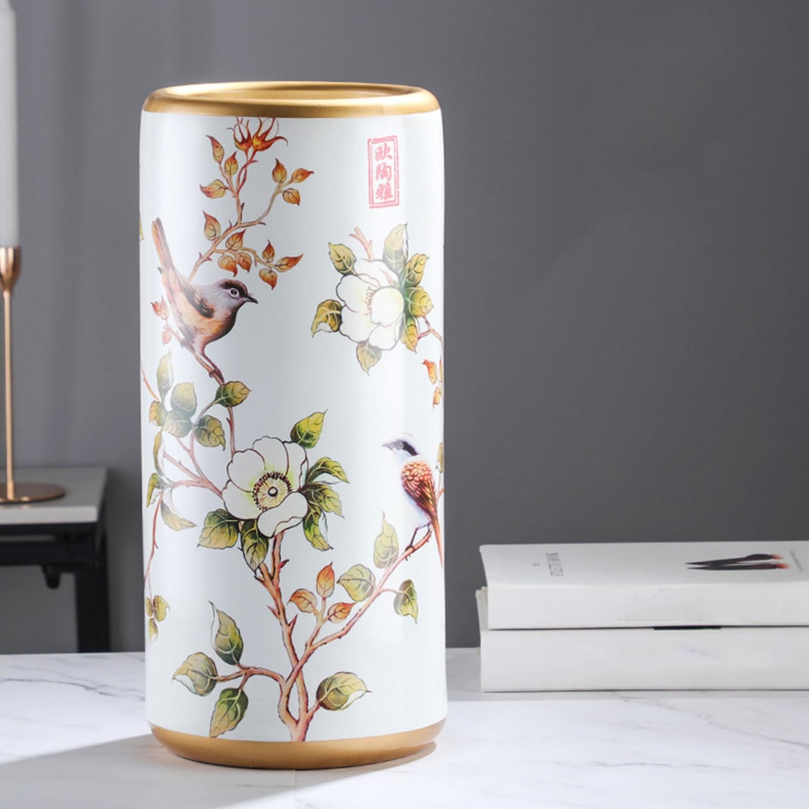 OECETCAWKD Ceramic Umbrella Stand for Entryway, Handmade Vintage Porcelain Umbrella Holder, Chinoiserie Flower Vase, Floor Standing Storage Bucket for Canes and Walking Stick(C)