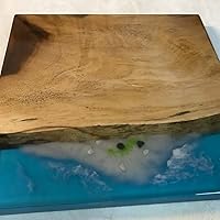 Vista 198 de Mesa de epoxi transparente, mesa de sofá con forma cuadrada, mesa auxiliar de resina de madera, mesa de centro de madera con borde natural para sala