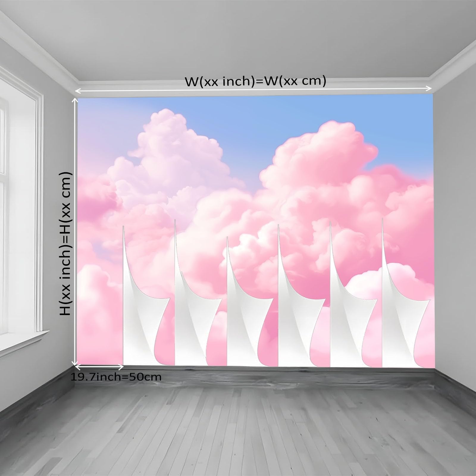 Fototapeta, wzór chmury, 300 x 210 cm, flizelina, sztuka ścienna, mural różowy, minimalistyczny, uroczy styl, tapeta do sypialni, salonu, łazienki, dorosłych, nie odkleja się i nie przykleja