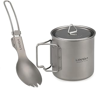 equipamento de acampamento,Lianai Conjunto de panelas 300ml / 350ml / 550ml / 650ml Xícara Ultralight Titanium com Jantar Dobrável Spork Talheres para Camping Caminhadas Mochila