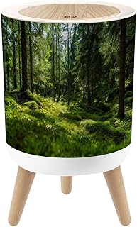 Bathroom Trash Can with Lid Beautiful Green Mossy Forest Sweden Garbage Bin Waste Basket for Kitchen Office Bedroom Decoration Diaper Pail 1.8 Gallon