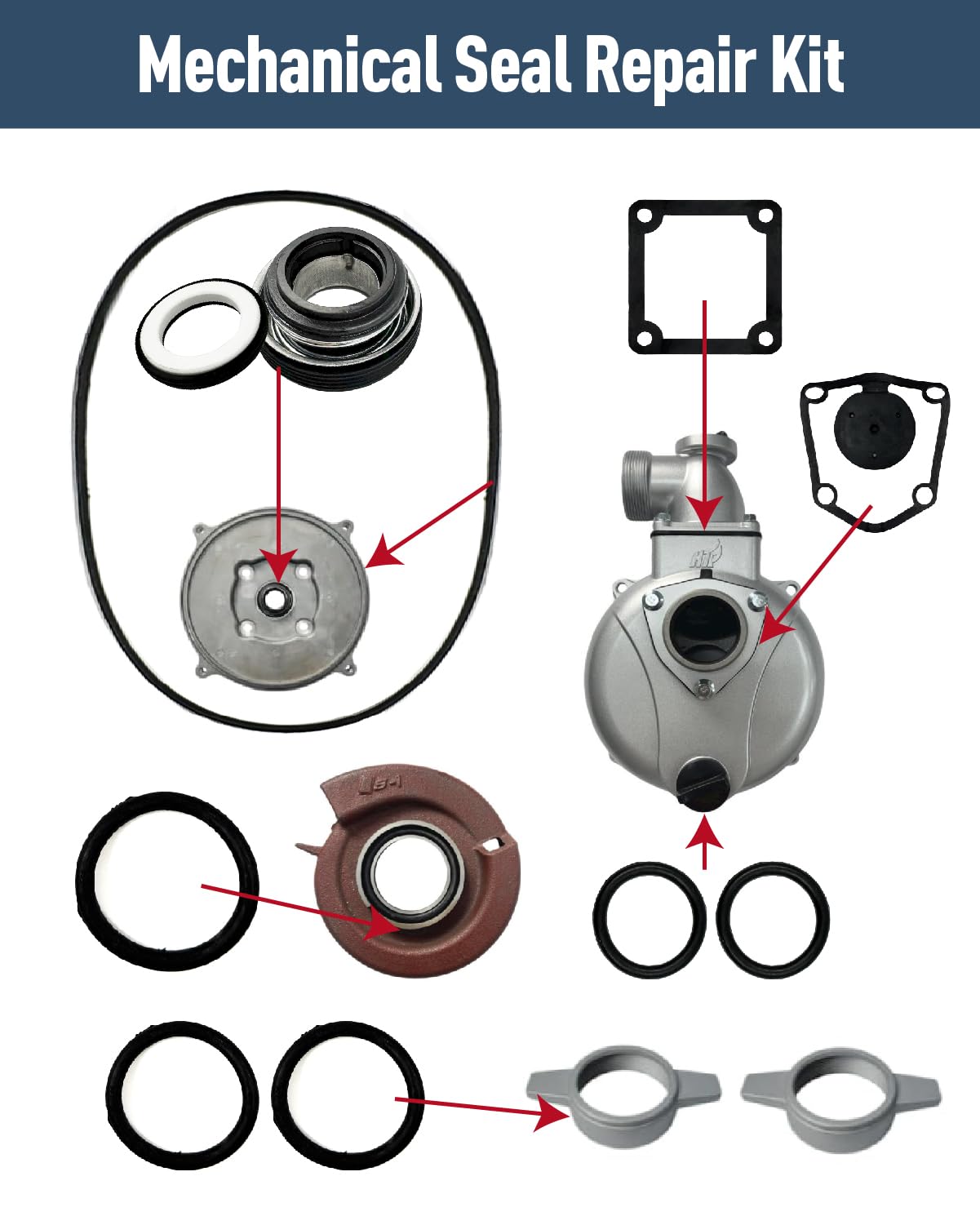 Mechanical Seal Repair Kit – Gaskets, O-Rings & Flapper Washer For Predator 2" 212cc & Pacific HydroStar 2" 212cc Water Pumps (63405, 56160, 61986, 68375, 69774)