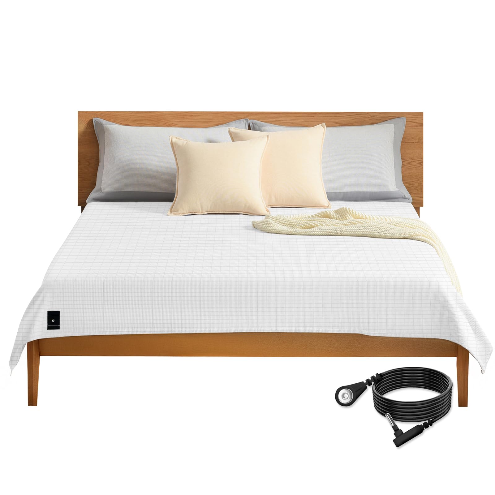 Grounding Sheets Queen 60 * 80 inch, Conductivity Grounding Sheets with Grounding Cord, Grounding Sheets for Earth with Silver Fiber &amp; Cotton, White