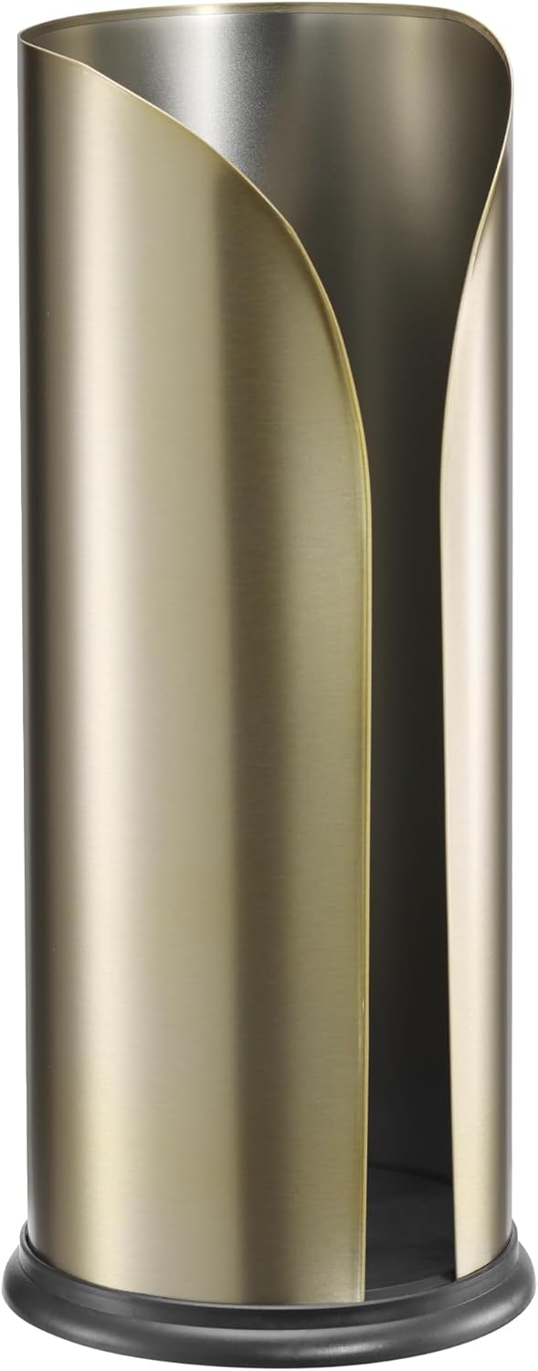 Navaris Toilet Roll Holder, Stainless Steel - Free Standing Storage Box for Up to 3 Loo Paper Rolls - Toilet-Roll Holders for Bathroom Organisation - Minimalist Design, Matte Gold