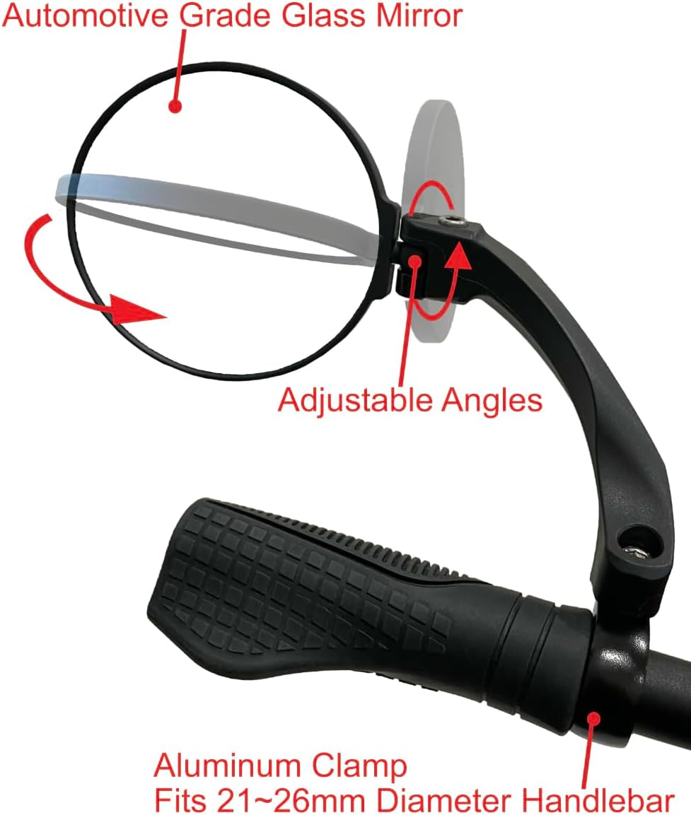 Hafny NEW Handlebar E-Bike Mirror, Round Large Surface, HD Automotive Grade Glass Bicycle Mirror, Safe Blast-Resistance Cycling Mirror, HF-M958-FR01
