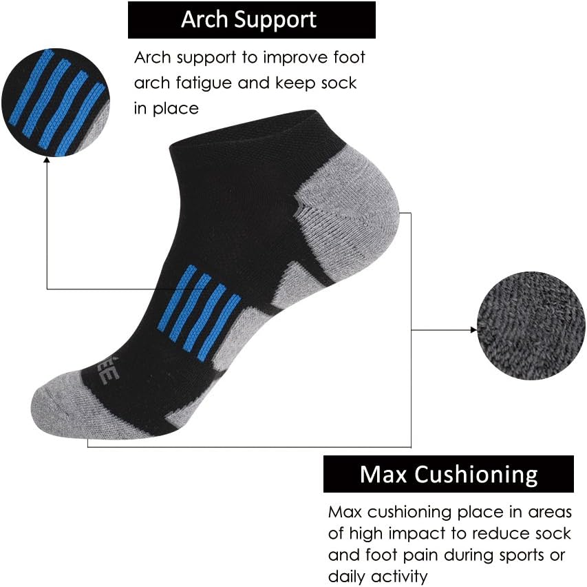JOYNÉE Men's 6 Pack Athletic No Show Performance Cushioned Low Cut Running Socks - Image 2