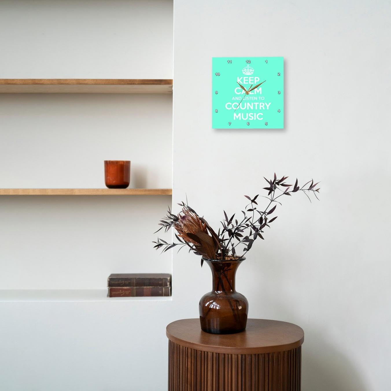 3dRose Wall Clock Silent - 15 inch - Keep Calm and Listen to Country Music. Turquoise and White. - Funny Quotes