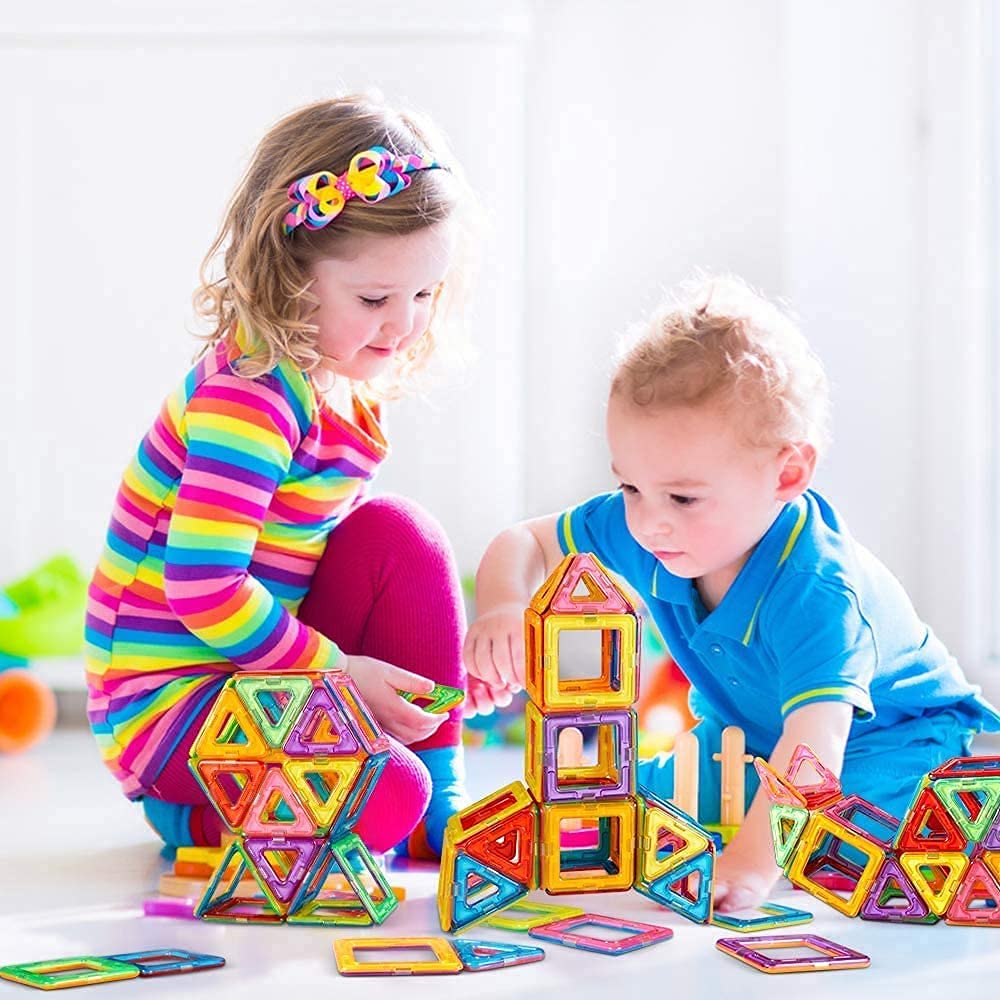 Magnet Build Magnet Tile Building Blocks Extra Strong Magnets & Super Durable 3D Tiles, Educational, Creative, Assorted Shapes & Vibrant Bright Colors (Set of 106)