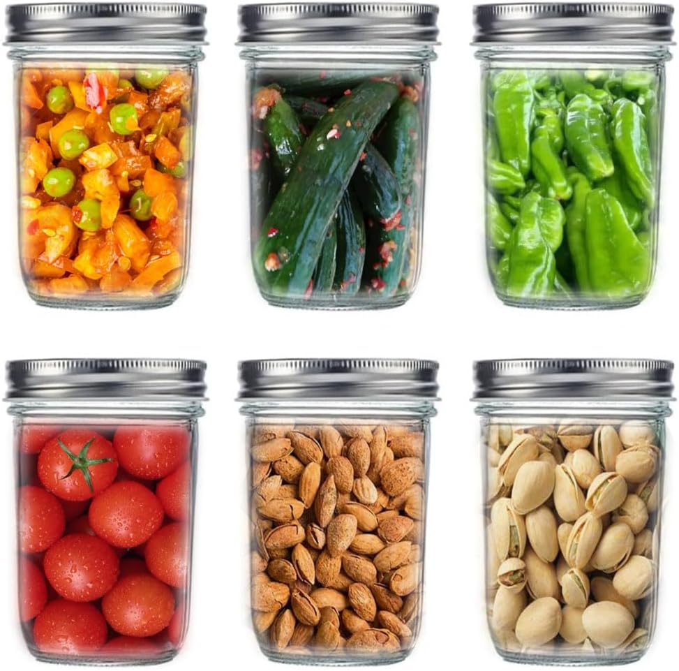 6 Pack Wide Mouth Mason Jars 16oz Glass Canning Jars with Airtight Lids and Bands for Preserving, Jam, Honey, Jelly, Wedding Favors, Sauces, Meal Prep, Overnight Oats, Salad, Yogurt (6)