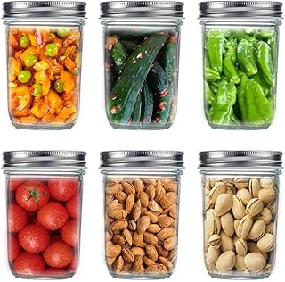 6 Pack Wide Mouth Mason Jars 16oz Glass Canning Jars with Airtight Lids and Bands for Preserving, Jam, Honey, Jelly, Wedding Favors, Sauces, Meal Prep, Overnight Oats, Salad, Yogurt (6)