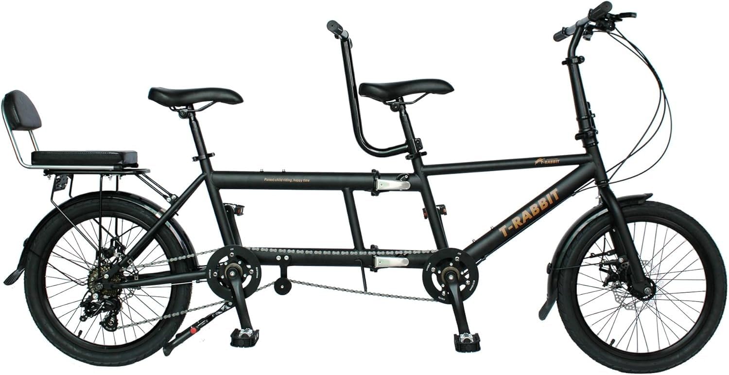 Bicicleta Tándem Plegable 20 Pulgadas, Bicicleta Plegable para Tres Personas, Fabricada Acero Alto Carbono, Resistente La Corrosión Y Duradera. Black,20in