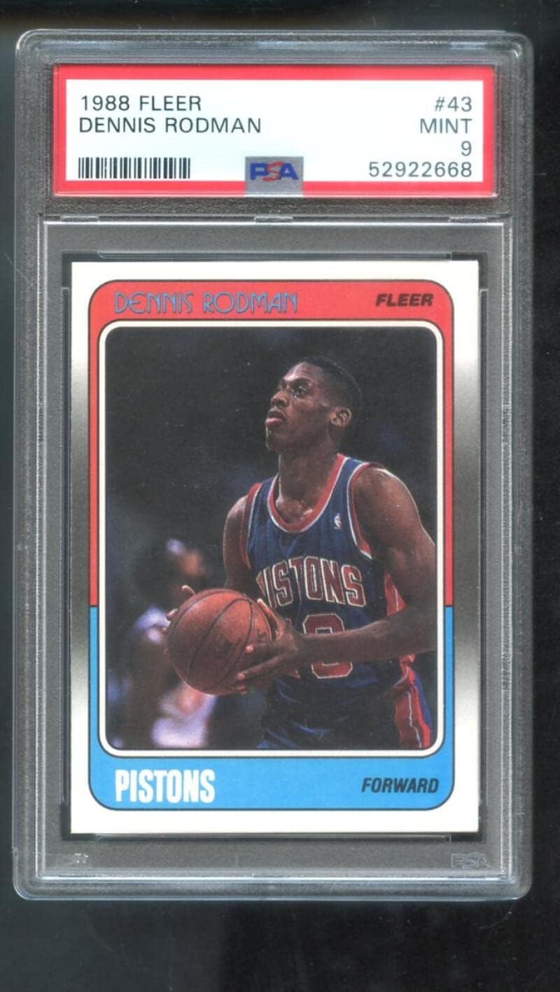 1988-89 Fleer #43 Dennis Rodman ROOKIE RC PSA 9 Graded Basketball Card NBA Detroit Pistons 1988-1989 88-89 MINT