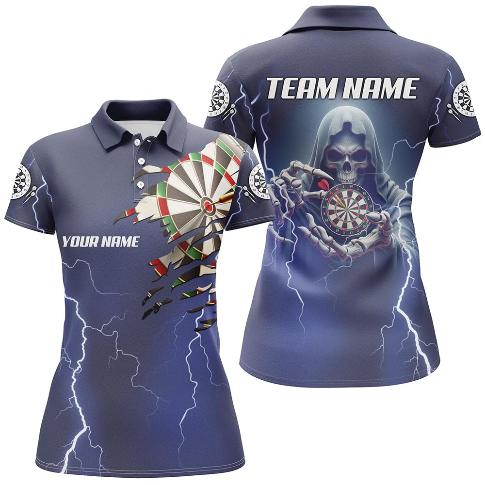 Individuelles Skelett-Darts Thunder Lightning Blau 3D-gedrucktes Herren & Damen Polo & Quarter-Zip Shirt Darts-Trikot T1471