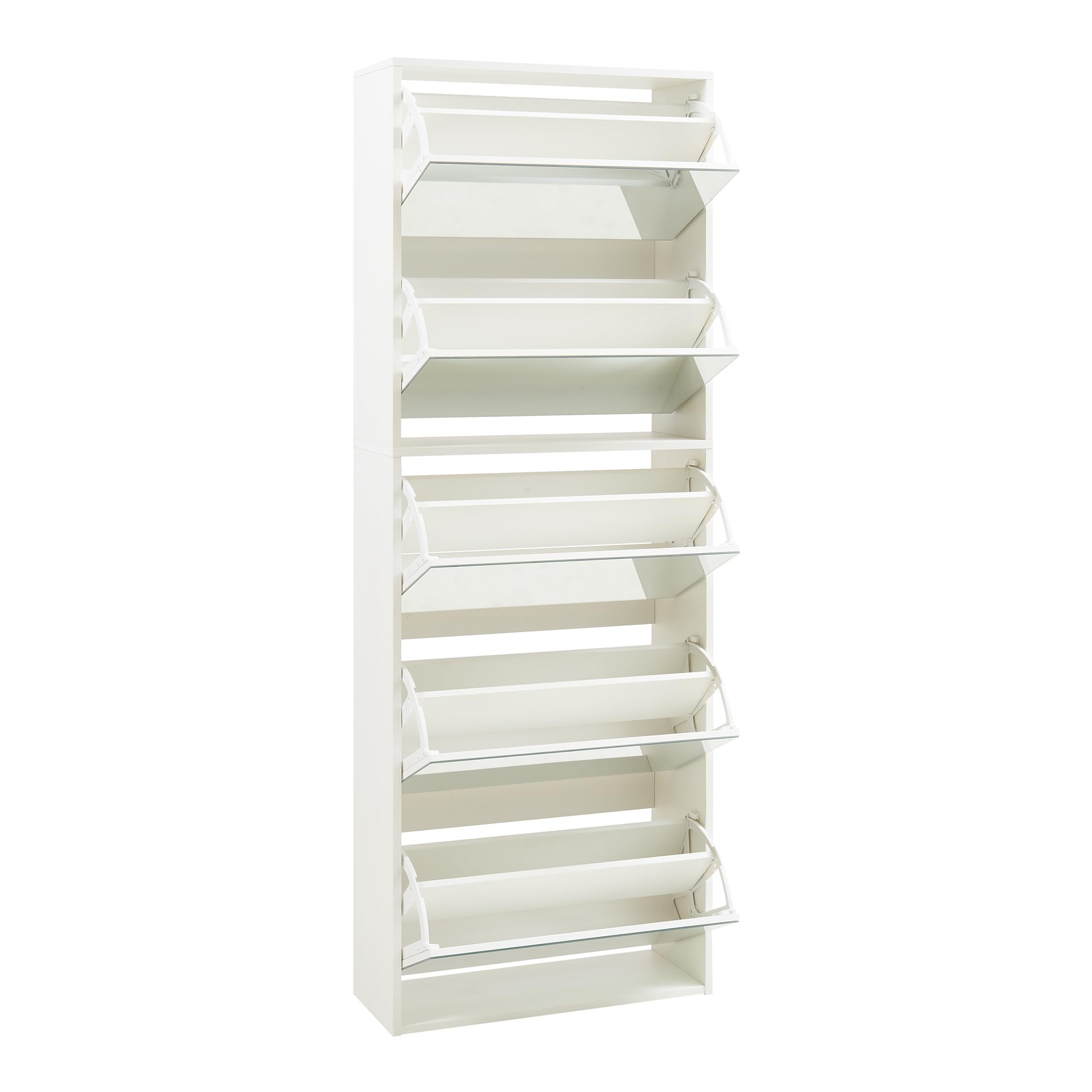 [en.casa] Armario Zapatero con Espejo Lund Mueble Zapatero con 5 Puertas Abatibles Organizador de Zapatos para 20 Pares de Calzado 169 x 60 x 24 cm Blanco