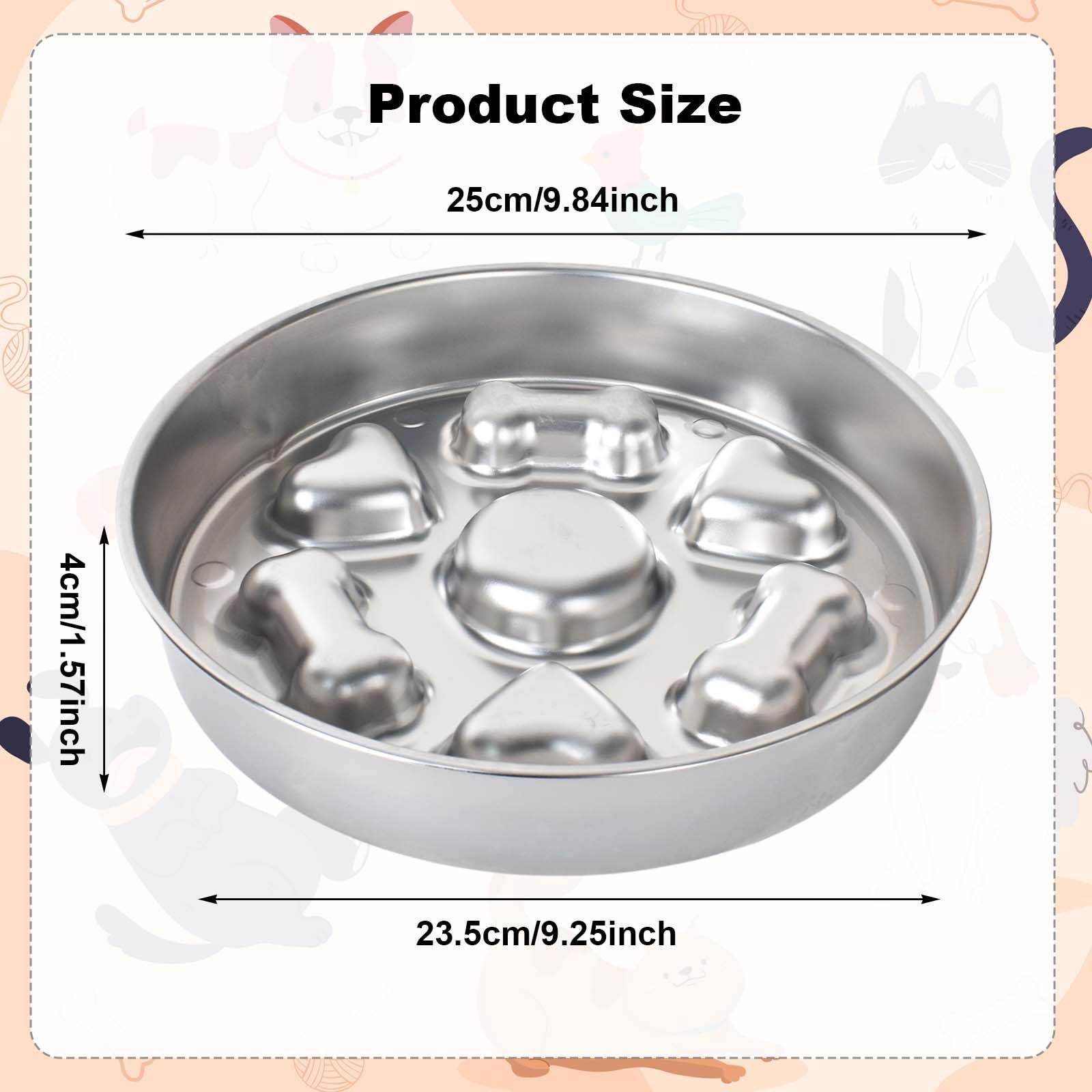 Ciotola Anti Ingozzamento Acciaio, Ciotola Cane per Lenta Assunzione del Cibo,Slow-Eating Bowl per Cani Gatti, Ciotole Cane Slow Feeder Antiscivolo Ciotole per Cani (Argento, Rotondo)