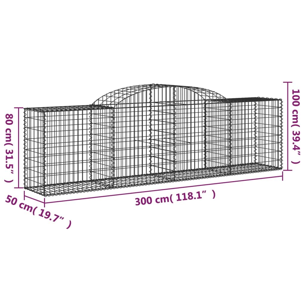 Gaviones con arco alto, 6 unidades, 300 x 50 x 80/100 cm, hierro galvanizado, para barreras de jardín y protección visual como decoración estable