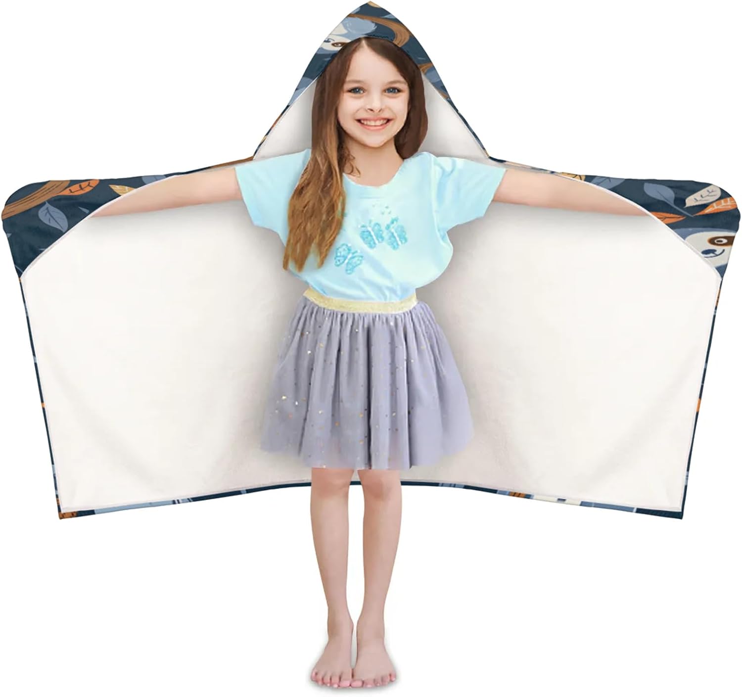 Sloth Pattern Hooded Towels for Kids Absorbent Soft Pool Swim Beach Bath Towel for Boys Girls, 24 in x 50 in