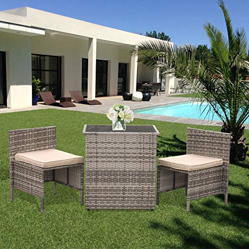 3 Piece Outdoor PE Rattan Furniture Bistro Set Patio Wicker Conversation Chair
