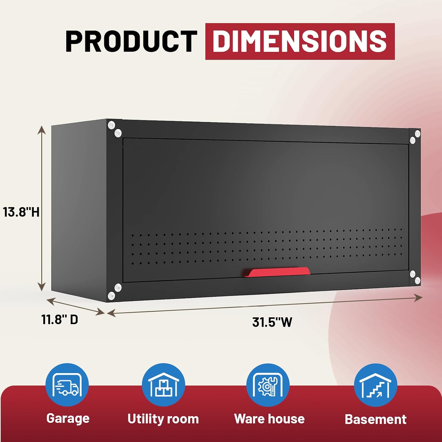 Kelueo 31.5" Metal Wall Cabinet,Heavy Duty Garage Wall Cabinet with Up-Flip Door,120 lbs Capacity Wall Mounted Tool Organizer for Basement,Kitchen,Warehouse Assembly Required