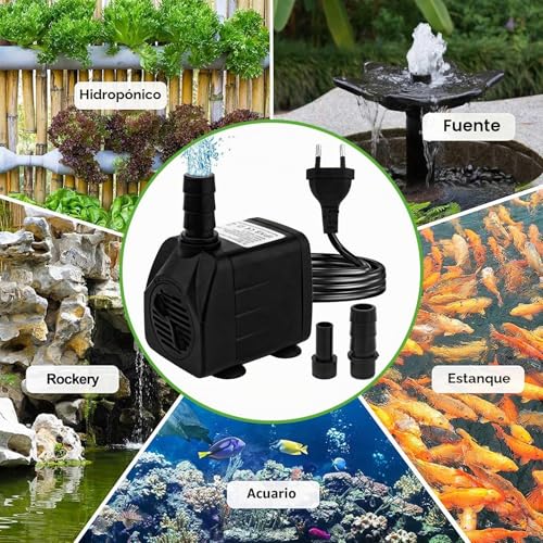 Miniatura 6 de Mini Bombas De Agua De Acuario, Ultra Silenciosa Con Alta Carrera, De Fuente Con Cable De Alimentación De 1,5 M, 2 Boquillas Para Acuarios, Fuentes, Estatuas, Hidropónicas 600l H, 10w