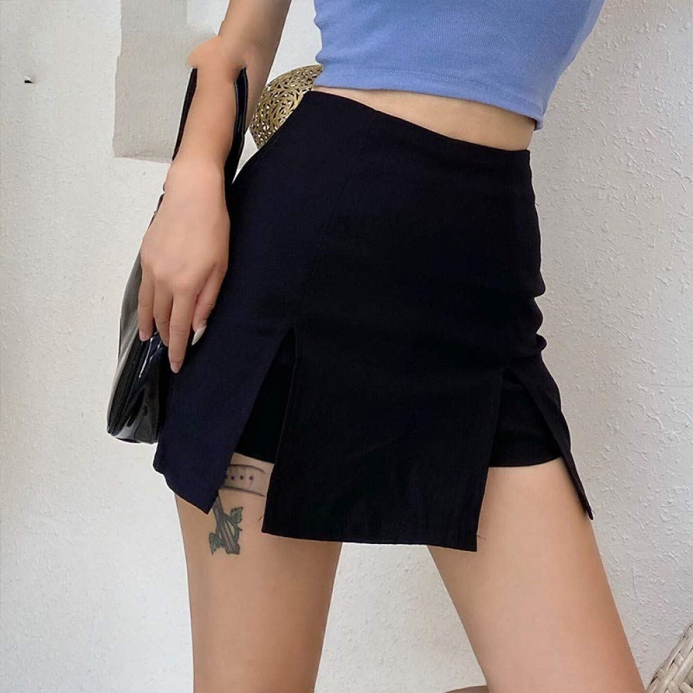 Falda Mujer Mini,Falda Acampanada De Cintura Alta Patinadora con Doble División Verano Sexy Punk Goth Lápiz Bodycon Falda Corta con Cremallera para Niñas Señoras En La Playa Fecha De Vacaciones