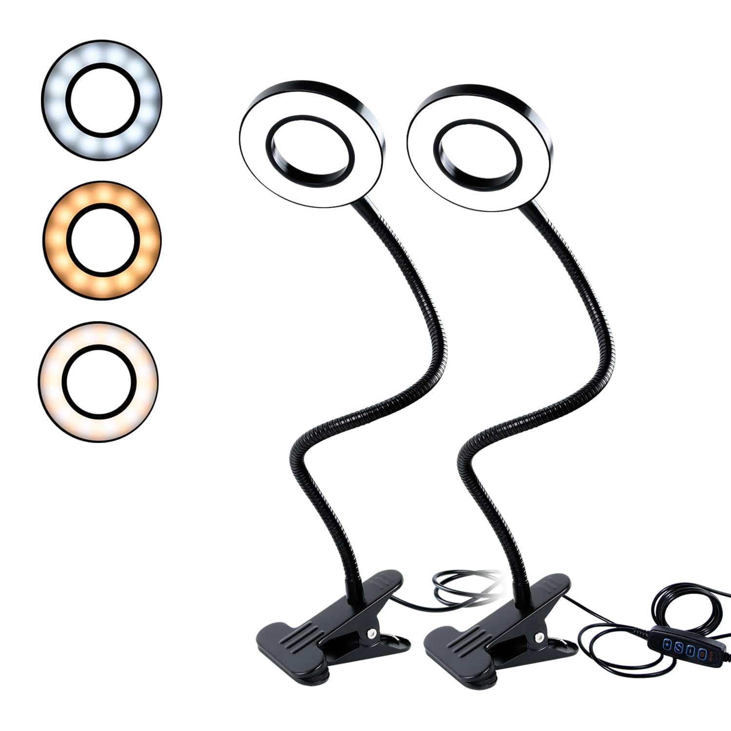 CeSunlight 2-Pack LED Clip Lamp, Desk Clamp Reading Light with USB Cable